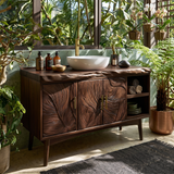 Urban Wooden Sink Vanity With Carved Doors Master Bathroom