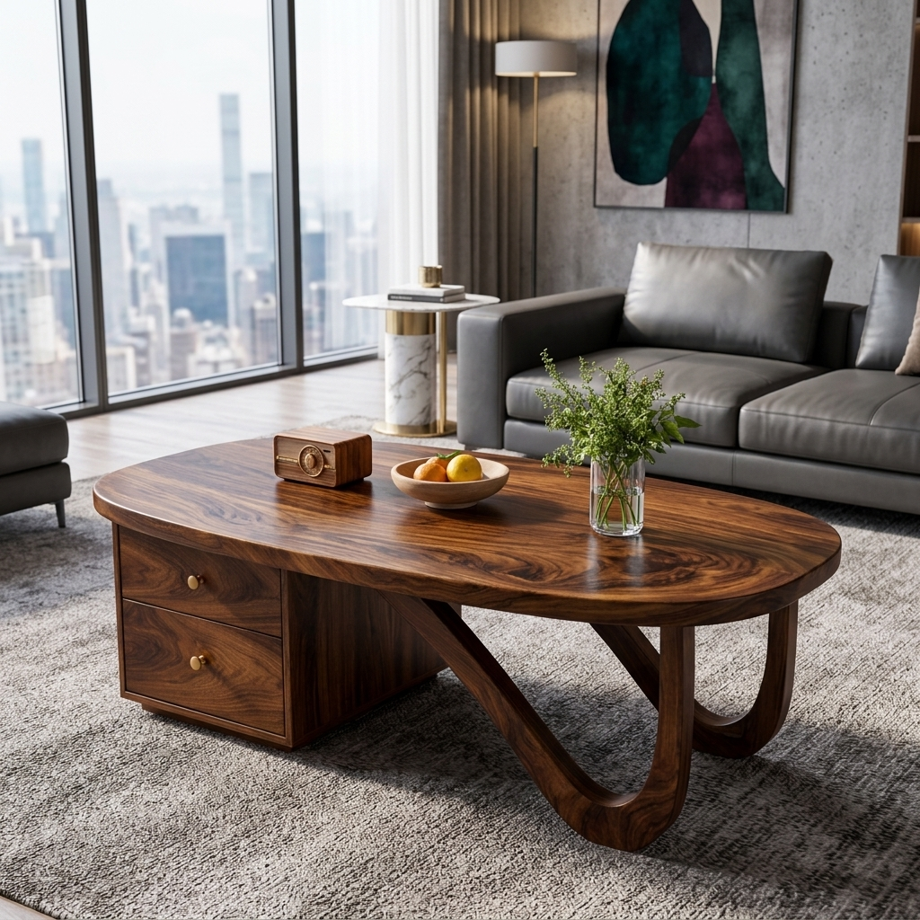 Modern Wooden Coffee Table With Storage Drawer For Living Room