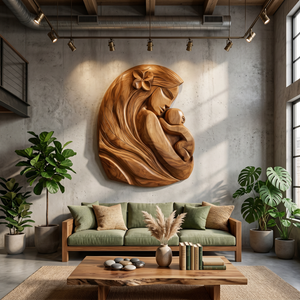 Mother And Child Wall Sculpture With Organic Design For Entryway