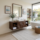 Organic Floating Bathroom Vanity With Open Shelves For Contemporary Bathroom