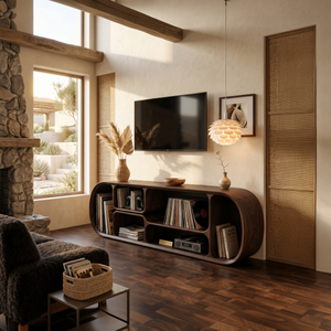 Minimalist Curved TV Console For Studio Apartment Interior