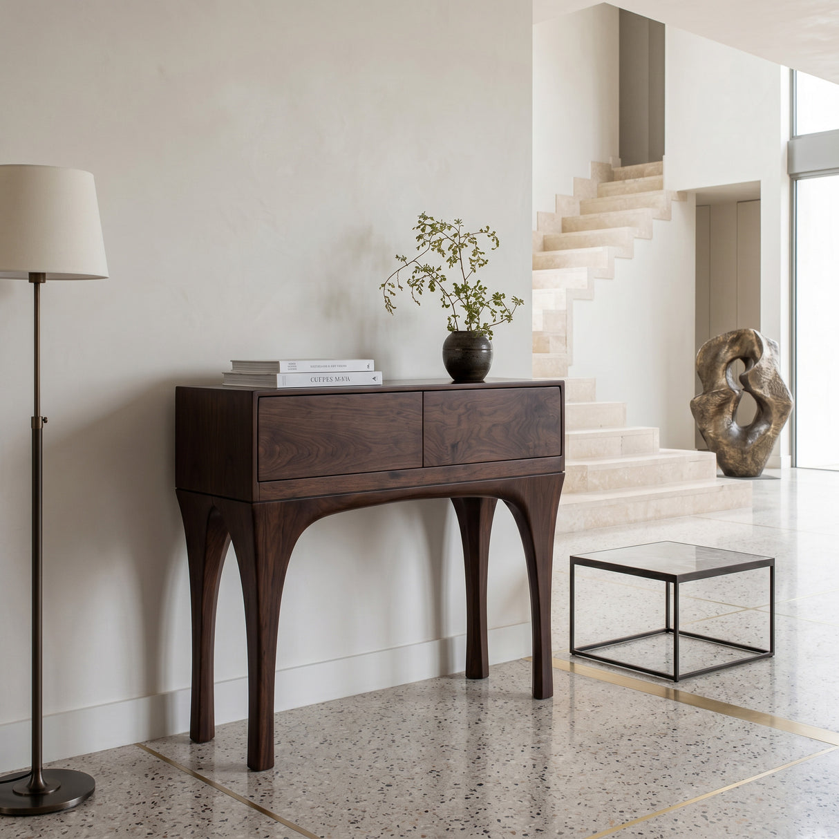 Organic Wooden Tapered Console Table For Living Room
