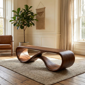Modern Sculptural Natural Wood Bench For Entryway Decor Space