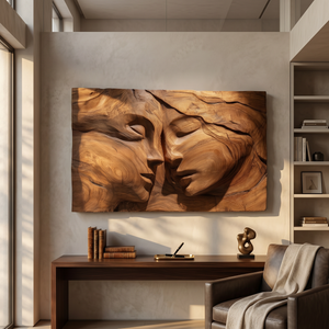 Romantic Couple Wood Wall Art Minimalist Bedroom Interior Statement Decor