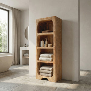 Minimalist Wooden Bathroom Cabinet With Four Tiers For Interior Decor