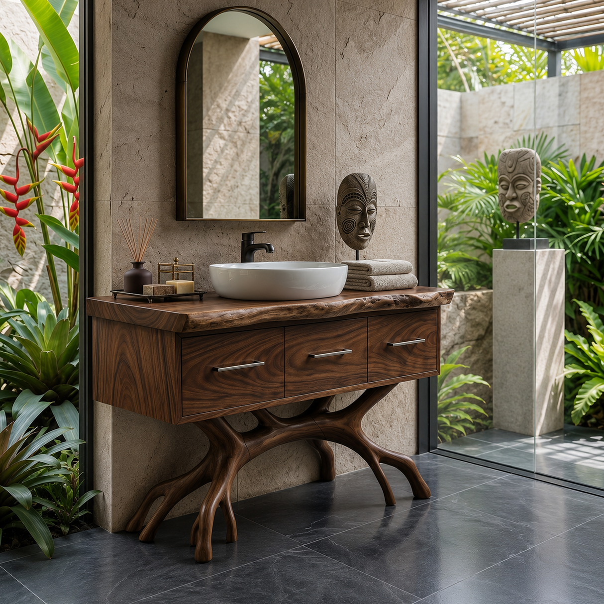 Tropical Wooden Vanity Cabinet With Drawers Spa Bathroom