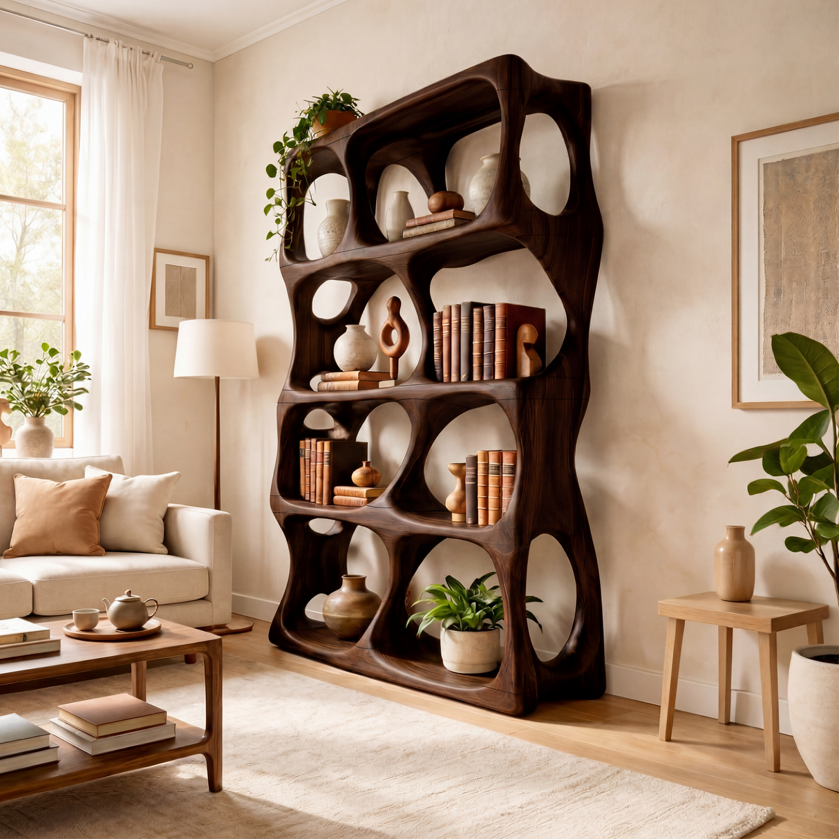 Contemporary Handcrafted Bookcase Display Organizer For Study Room