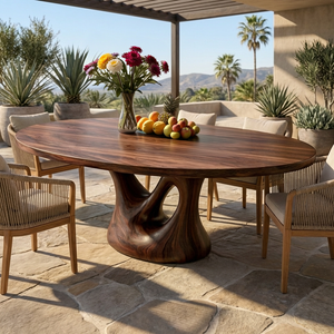 Farmhouse Wooden Dining Table With Sculptural Base For Dining Room