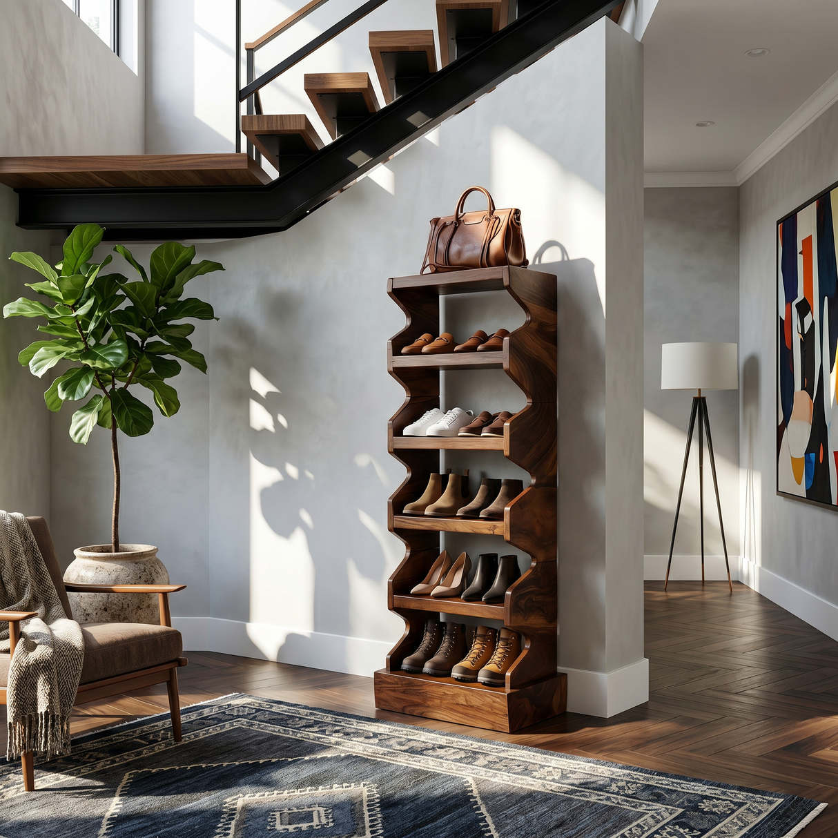 Japandi Tall Shoe Rack For Condo Entryway Hallway Placement