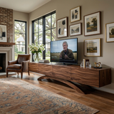 Modern Wooden TV Cabinet With Curved Base For Home Interior