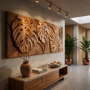 Tropical Wall Art With Leaf Texture For Bathroom