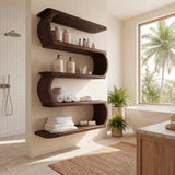Minimal Natural Wood Floating Bathroom Shelves For Spa Decor