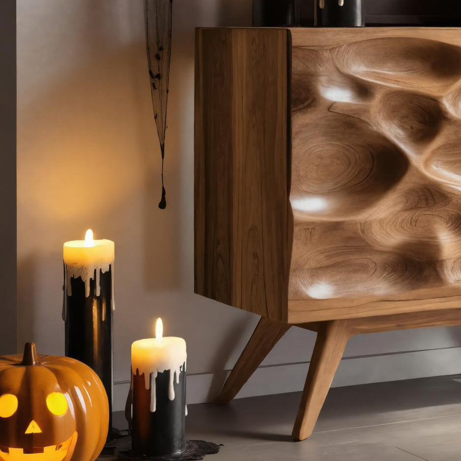 Artistic Halloween Wavy Wood Sideboard For Living Room Or Hallway