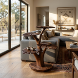 Organic Wooden Side Table With Multi-branched Tabletop For Home