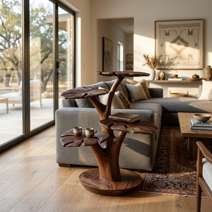 Organic Wooden Side Table With Multi-branched Tabletop For Home