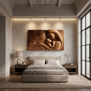 Elegant Mother Child Wood Wall Art Warm Living Room Decor