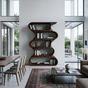 Contemporary Bookshelf With Rounded Tiers For Living Room
