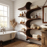 Organic Sculptural Natural Wood Bathroom Shelf For Spa