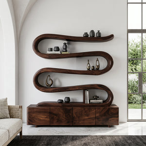 Modern Abstract Bookshelf With Undulating Shelf For Living Room