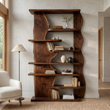 Organic Live Edge Wooden Standing Shelf For Living Room