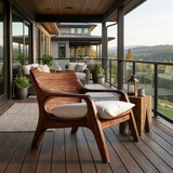 Modern Natural Wood Chair Curved Arm Design For Home