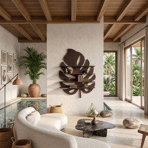 Artistic Wooden Tropical Leaf Wall Mounted Bookshelf For Home Decor