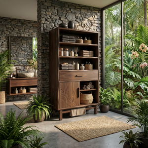 Coastal Open Shelf Storage Cabinet Beach Retreat