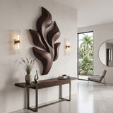 Sculptural Wooden Leaf Wall Art With Warm Light For Home