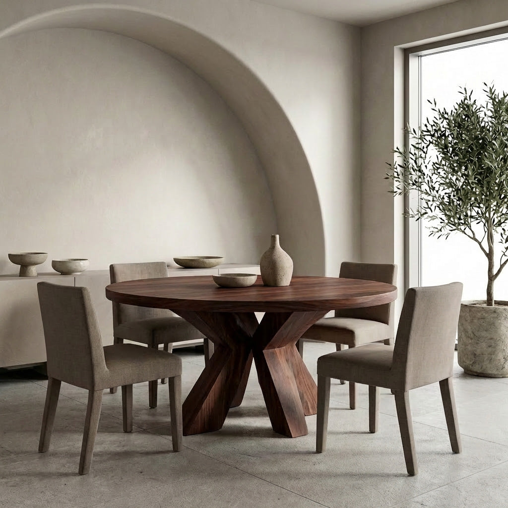 Organic Wooden Dining Table With Multi-Branched Base For Kitchen