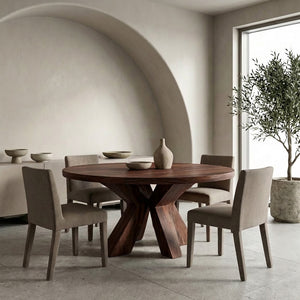 Organic Wooden Dining Table With Multi-Branched Base For Kitchen