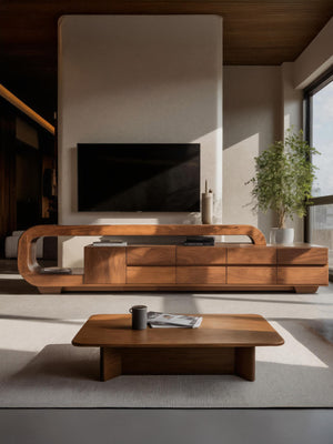 Modern Sculpted TV Console With Open Frame For Living Room