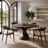 Modern Wooden Dining Table With Twisted Pedestal For Kitchen