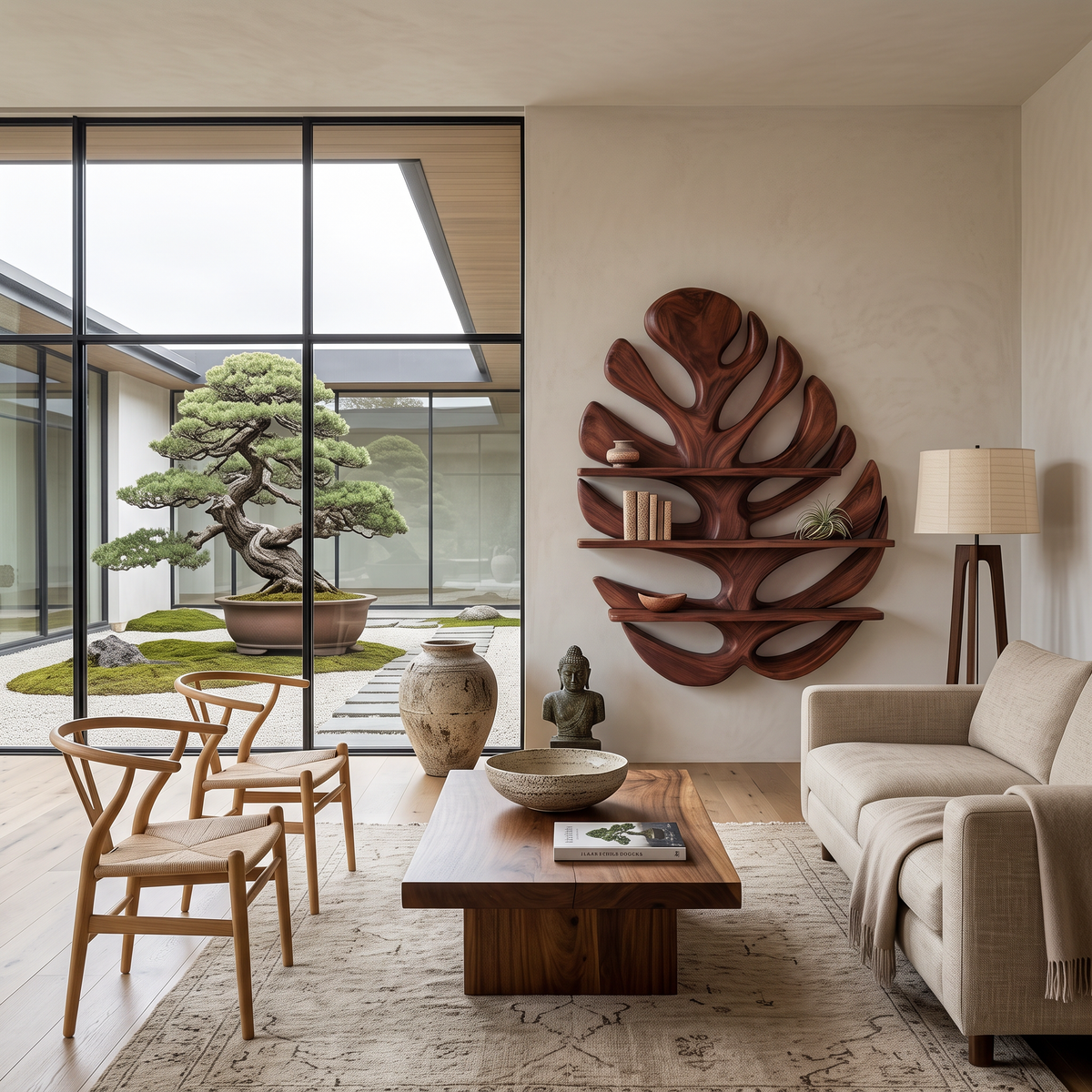 Wood Monstera Leaf Bookshelf For Modern Minimalist Home