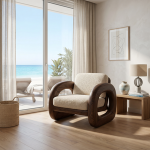 Coastal Contemporary Curved Accent Chair Ocean View Bedroom
