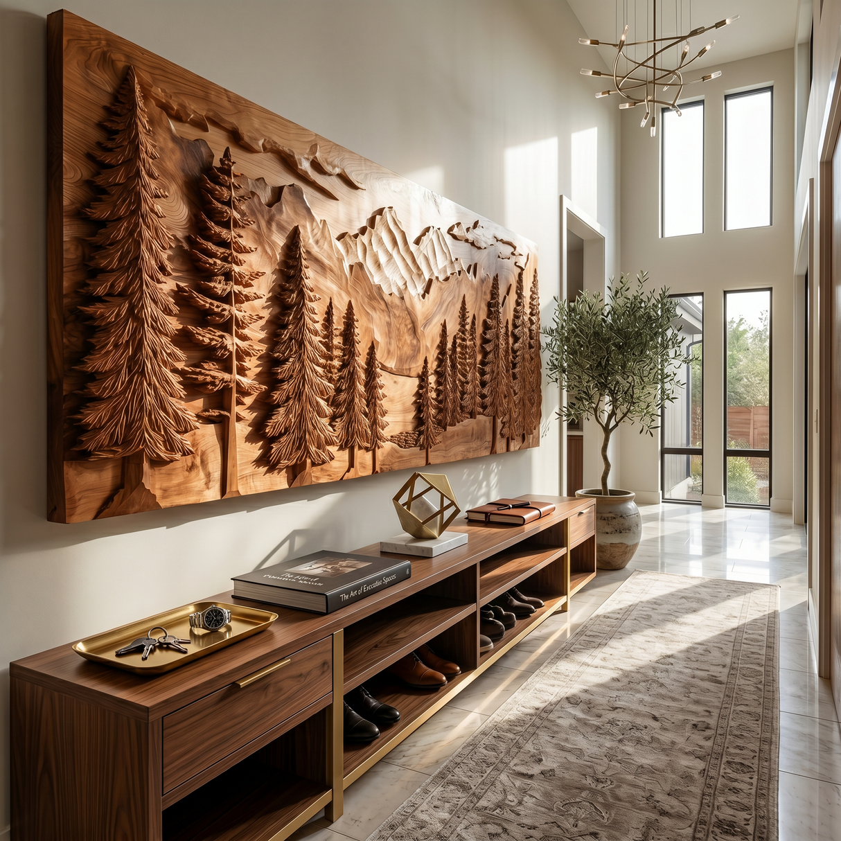 Luxury Carved Pine Forest Wood Wall Art Lodge Interior Decor