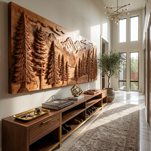 Luxury Carved Pine Forest Wood Wall Art Lodge Interior Decor