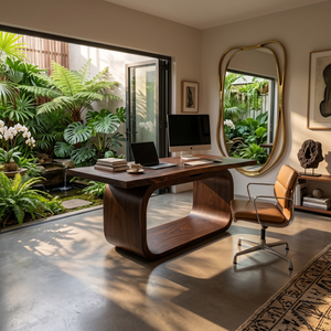Resort Style Executive Desk With Curved Base For Ocean View Bedroom