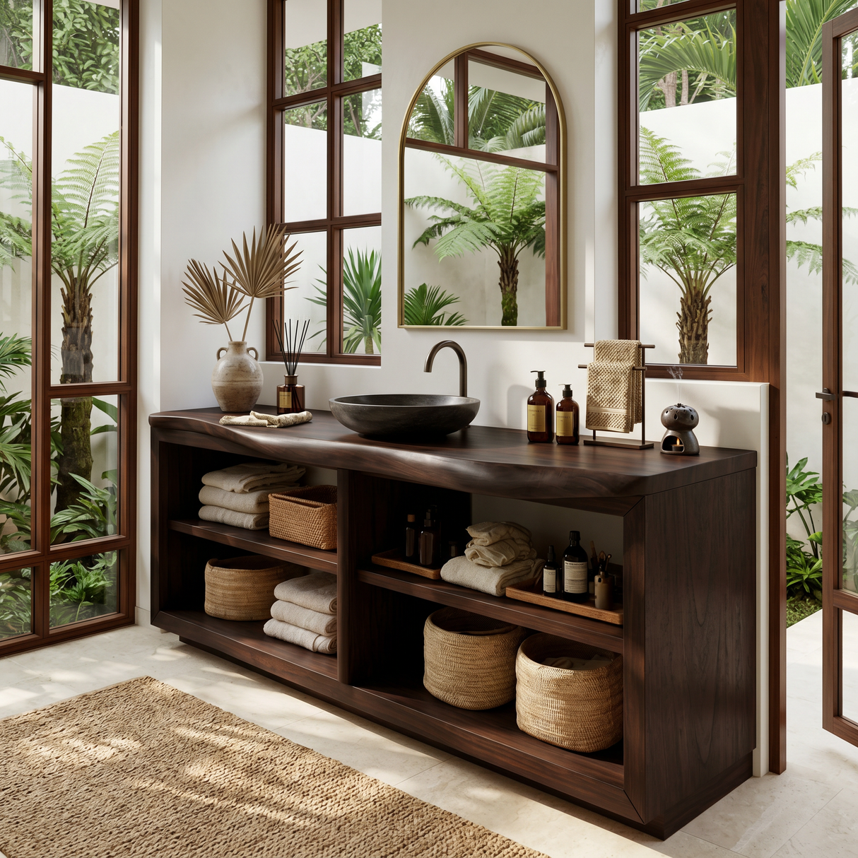 Mid Century Wooden Vanity Cabinet For Guest Bath