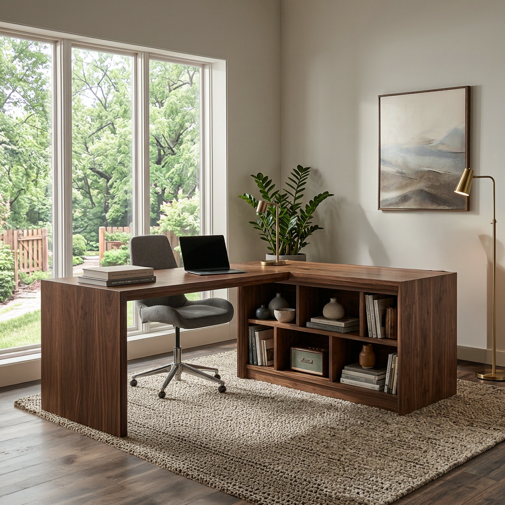Modern Wooden Desk With Shelves For Home Office