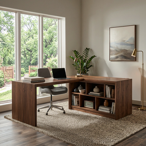 Modern Wooden Desk With Shelves For Home Office