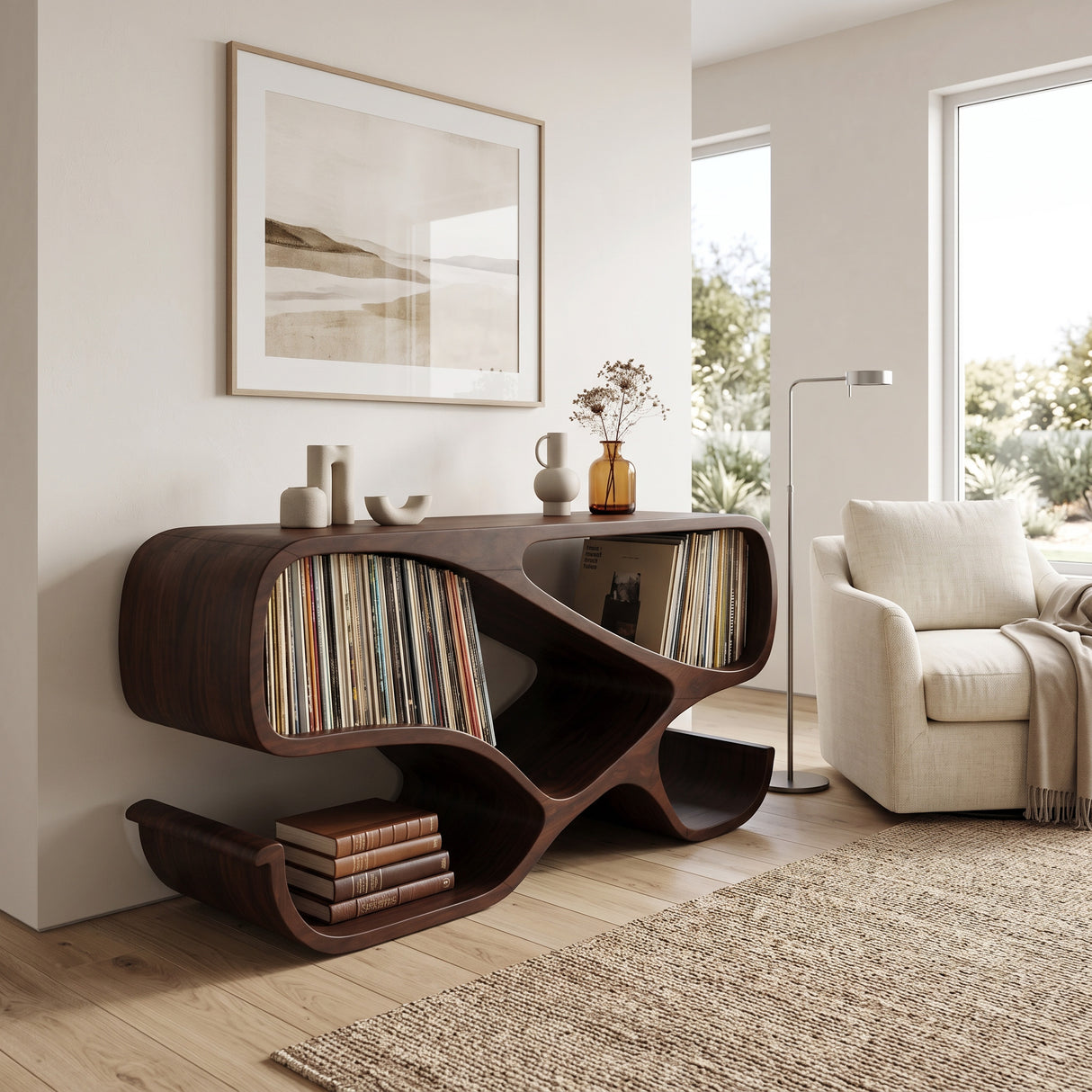Modern Wooden Record Player Cabinet With Compartments For Living Room