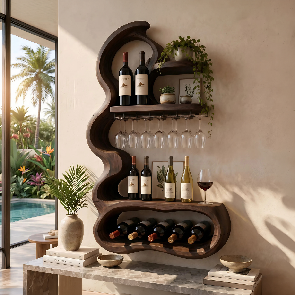 Mid Century Sculptural Wine Display For Dining Space