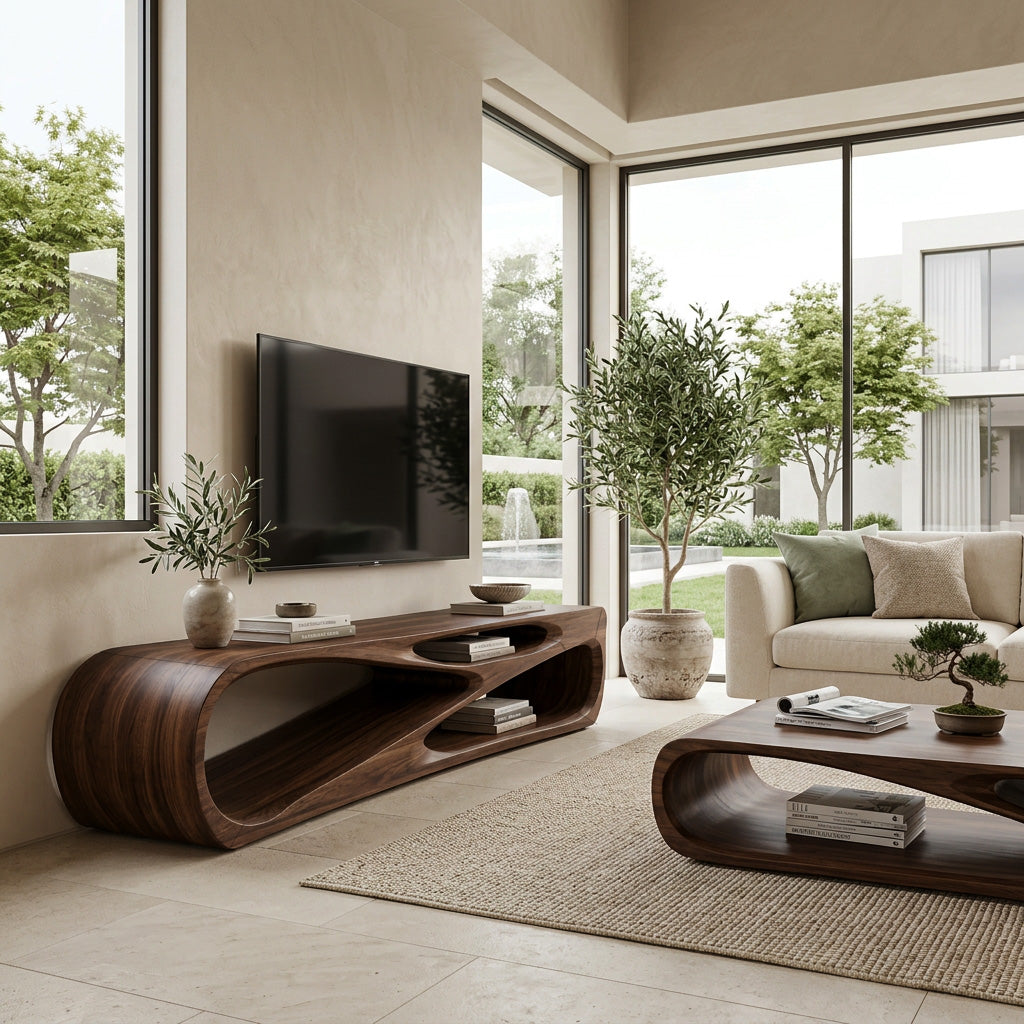 Contemporary Natural Wood Media Console For Living Room Decor
