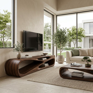 Contemporary Natural Wood Media Console For Living Room Decor