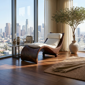 Curved Walnut Chaise Lounge Luxury Contemporary Living Room Decor