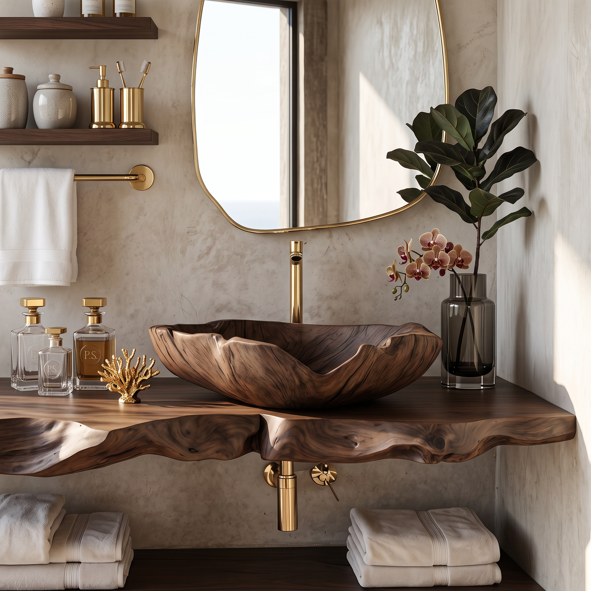 Farmhouse Handcrafted Wooden Vessel Sink For Bathroom