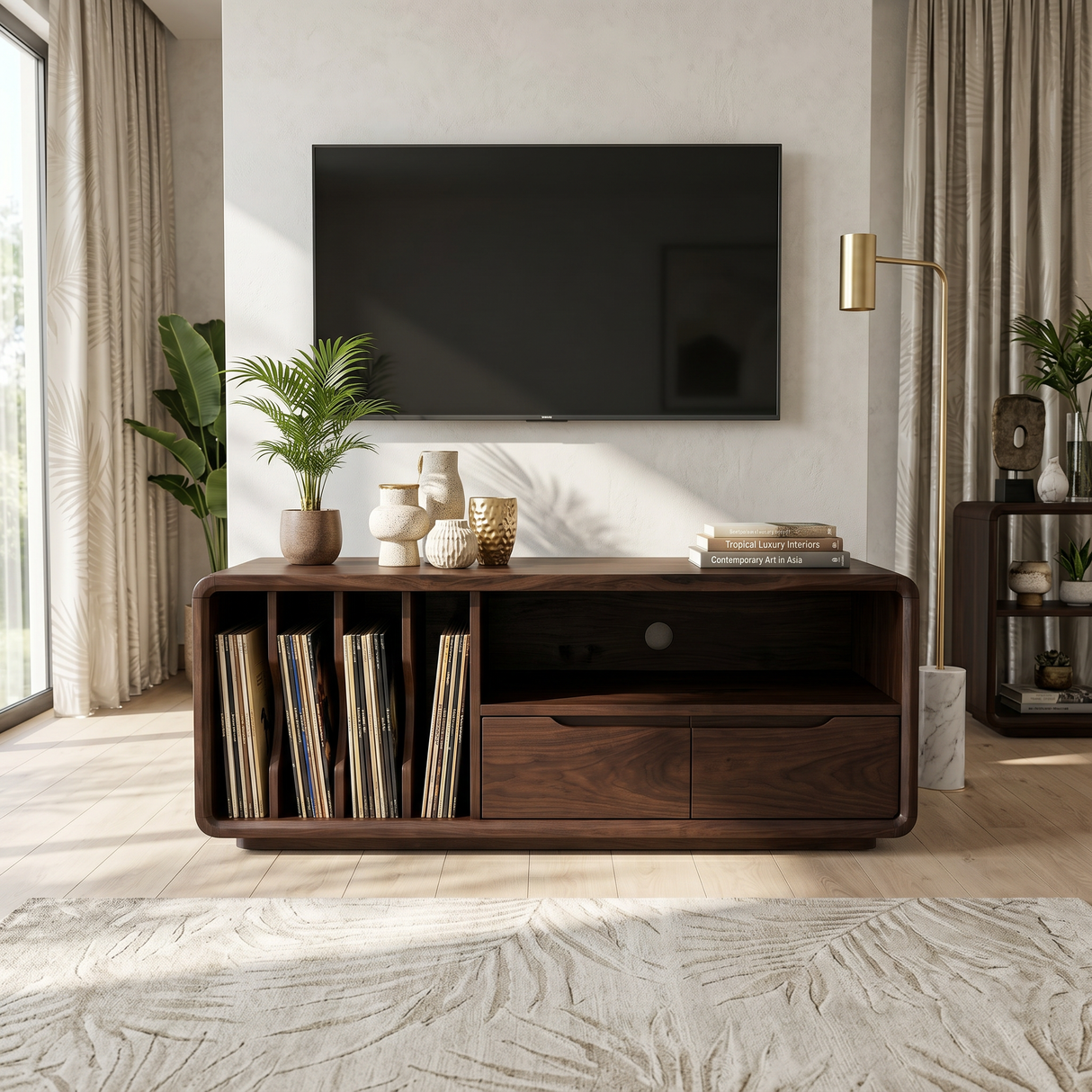 Handmade Wooden TV Cabinet Organic Curved Form