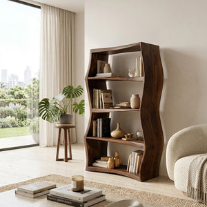Elegant Natural Wood Bookshelf For Living Room Storage