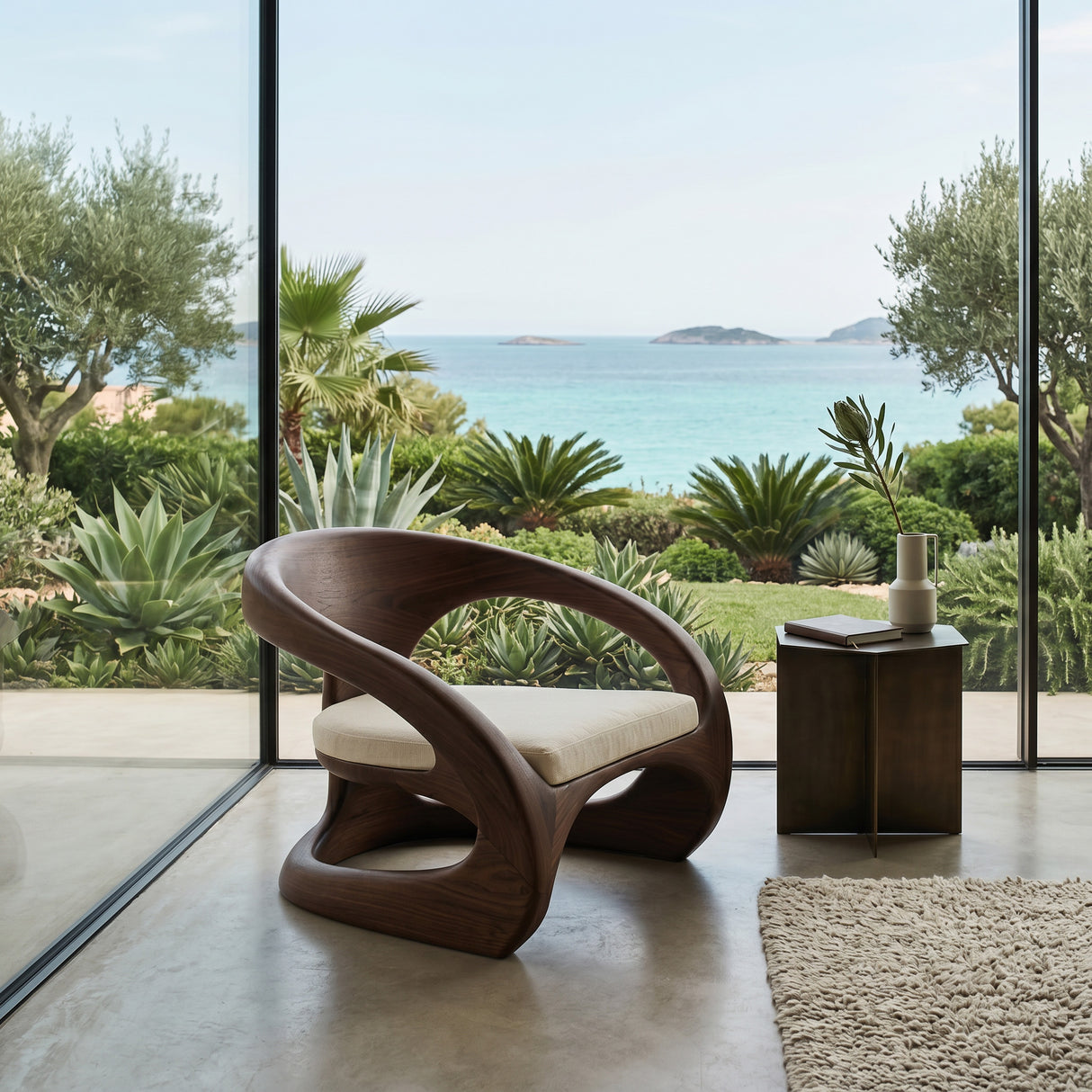 Artistic Curved Armchair Without Upholstered Seat For Living Room