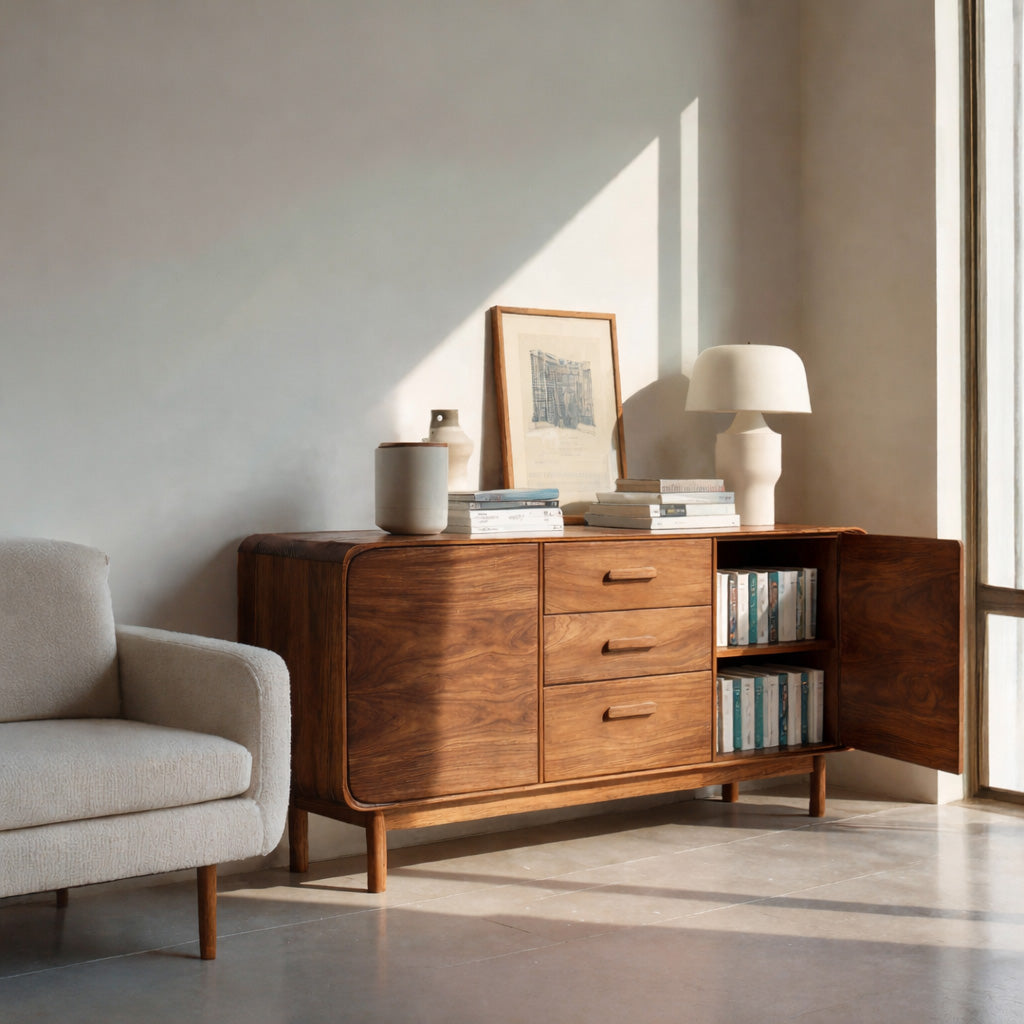 Modern Organic Sideboard With Center Drawers For Living Room